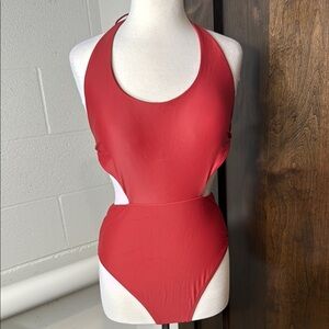 Aerie Red One-Piece Swimsuit with Halter Neck Size L